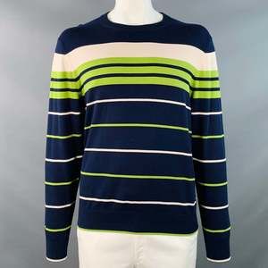 MR TURK Navy Green White Stripe Cotton Modal Crew Neck Pullover